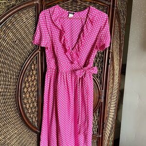 J. Crew Pink Polka Dot Midi Dress